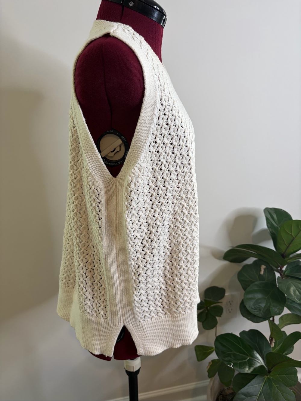 Cream Open-Knit Sleeveless Sweater
